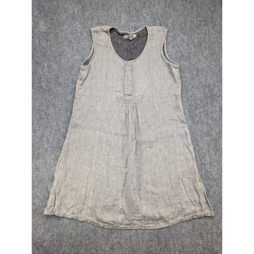 FLAX Women's Dress Medium Linen Button Front Lagenlook Beachy Minimalist Earthy‎